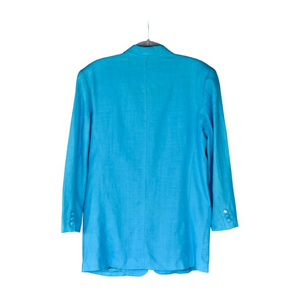 Women's Vintage Charter Club by Jane Justin Turquoise Linen Blazer Pockets 10 - Picture 2 of 7